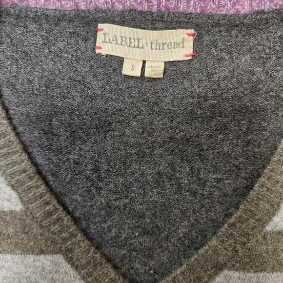 Striped V-Neck Sweater - Gray and Green - Picture 8 of 15